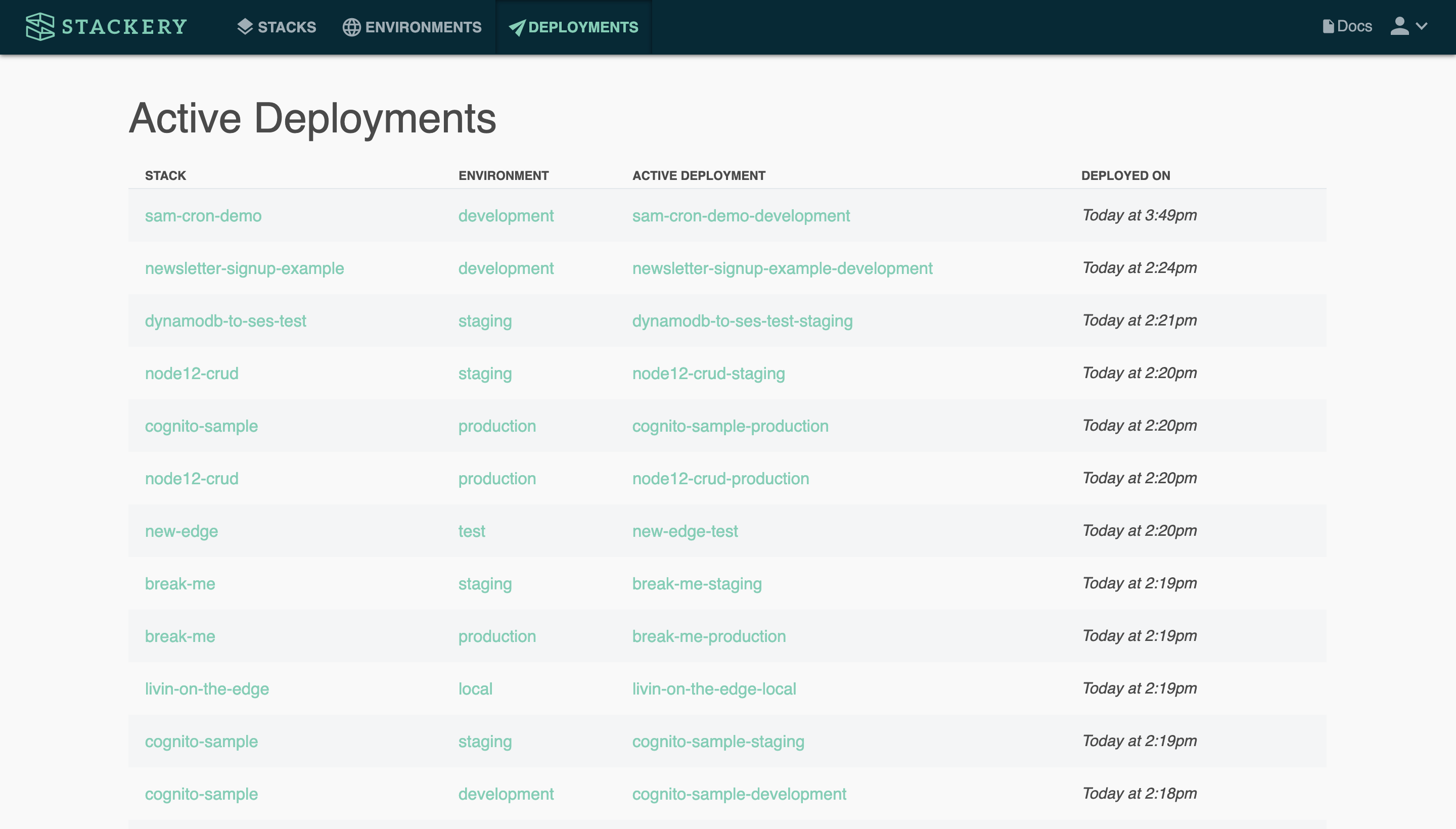 The Deployments Dashboard.