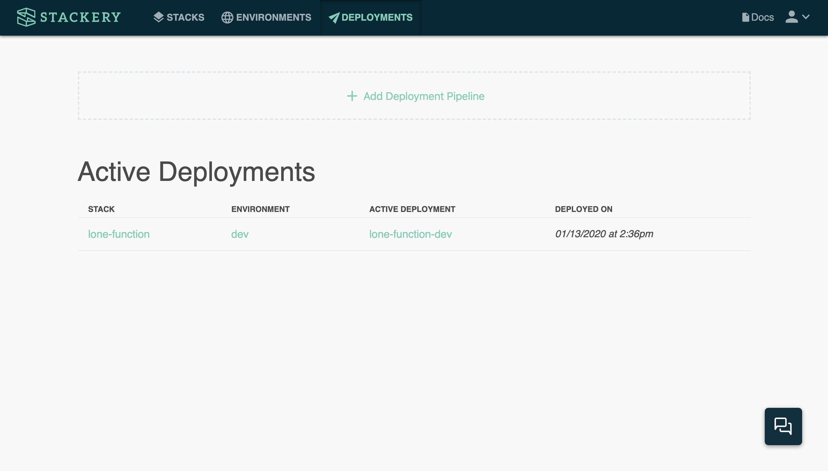 The Deployments Dashboard.