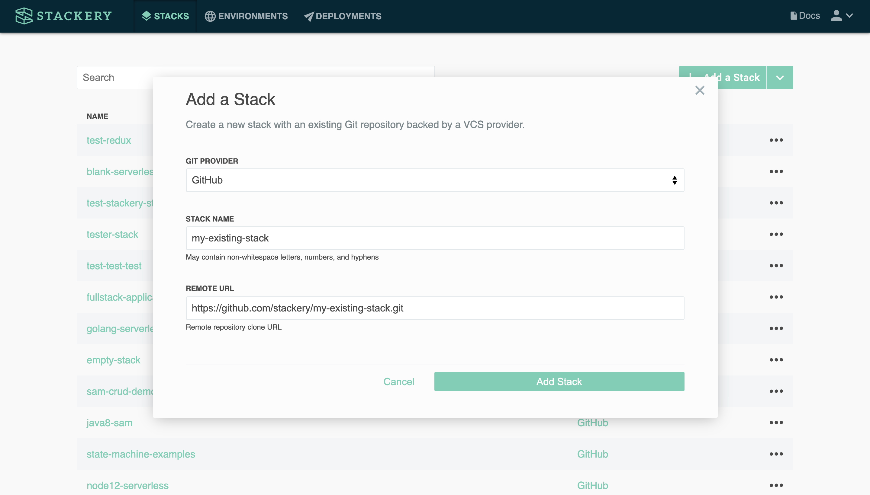 Use existing stack