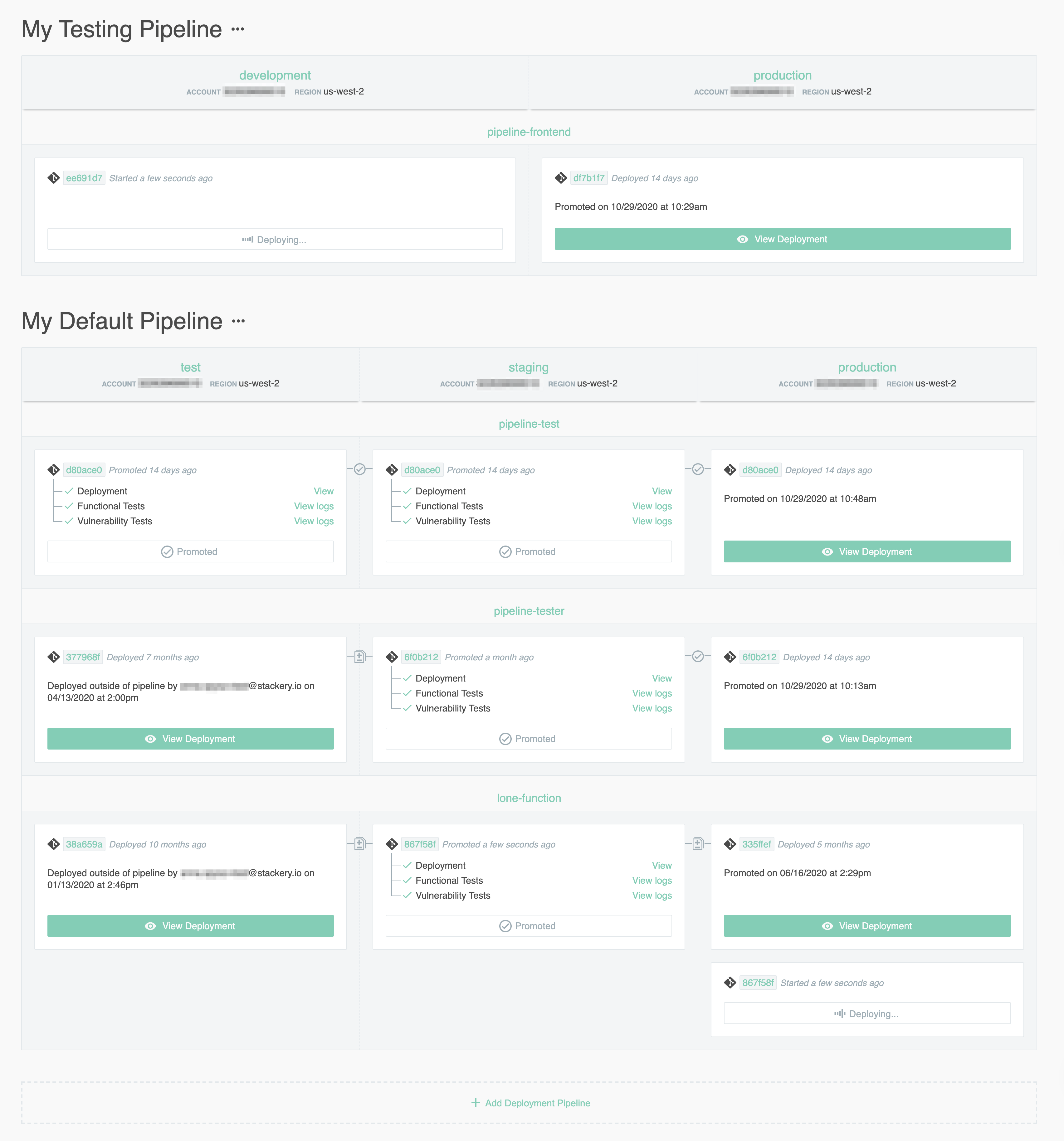 The Deployments Dashboard.