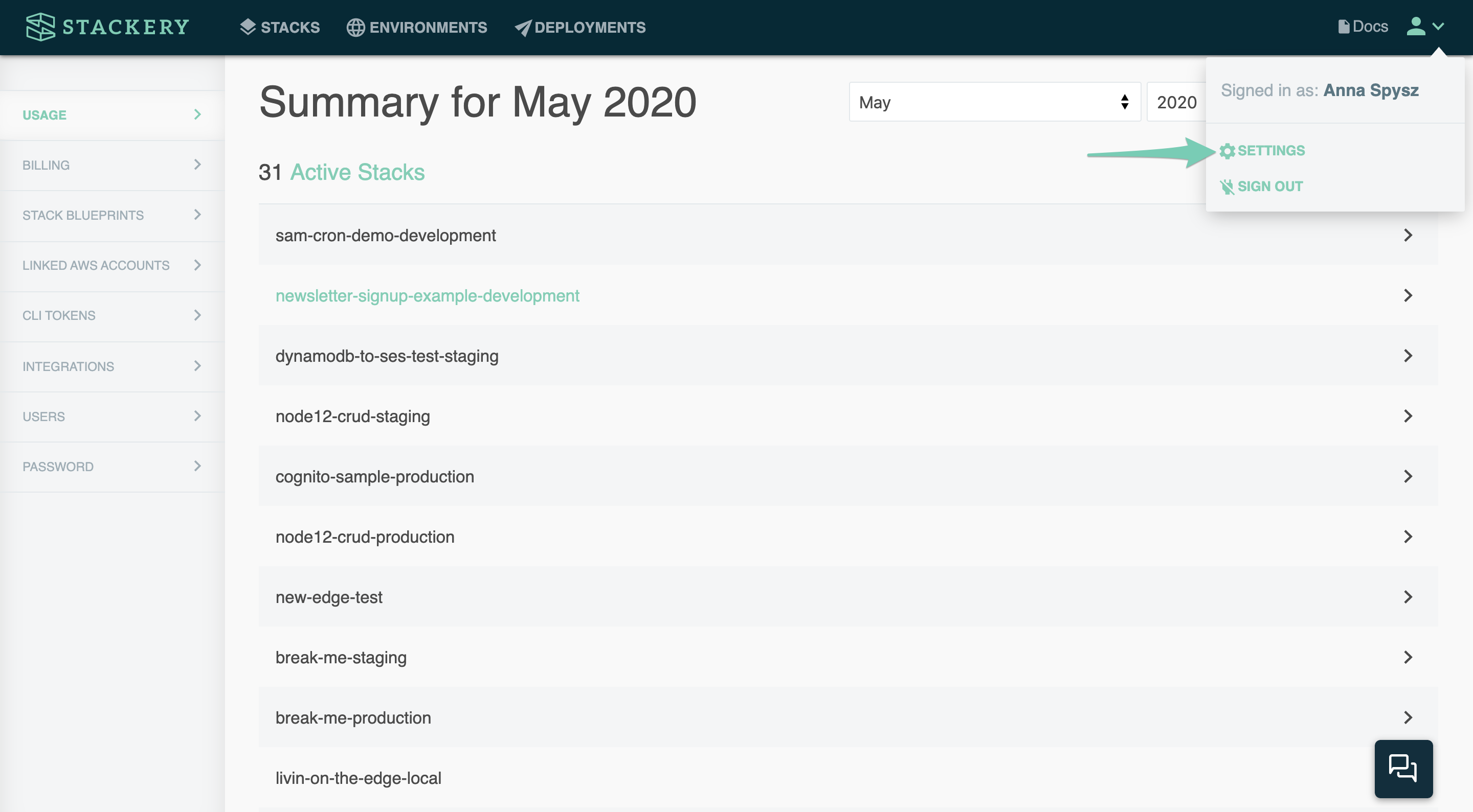 The Settings Dashboard.