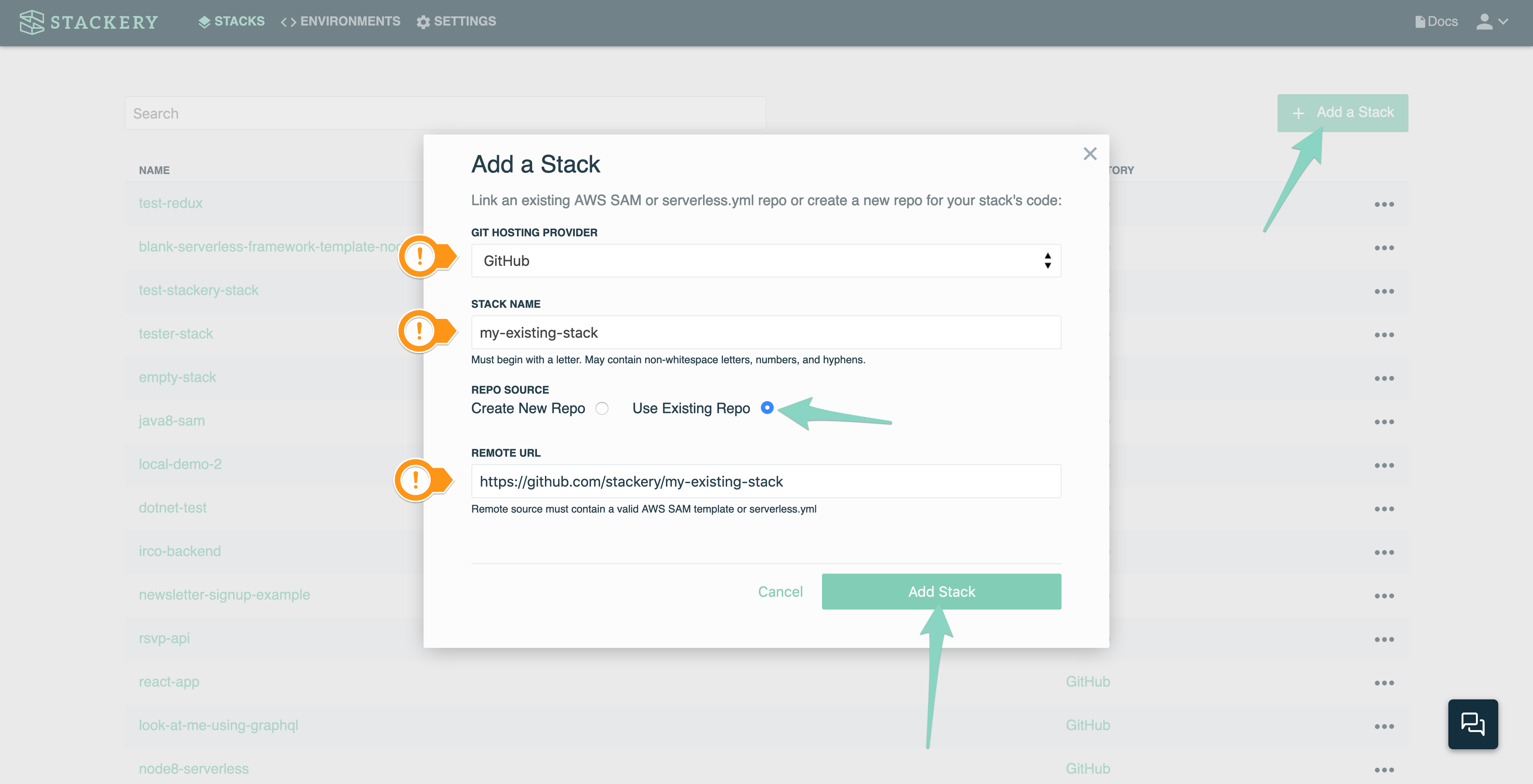 Use existing stack